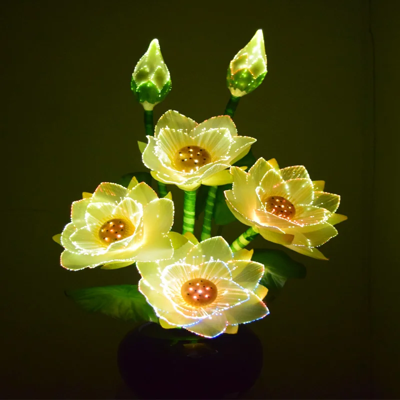 RGB Color Lily Flower Changing Potted Fiber Optic Lamp Home Wedding Decoration