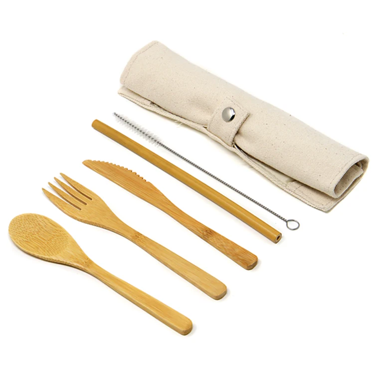 

High Quality Durable Hard Handle Zero Waste Organic Plants Bamboo Cutlery Kit, Customized color