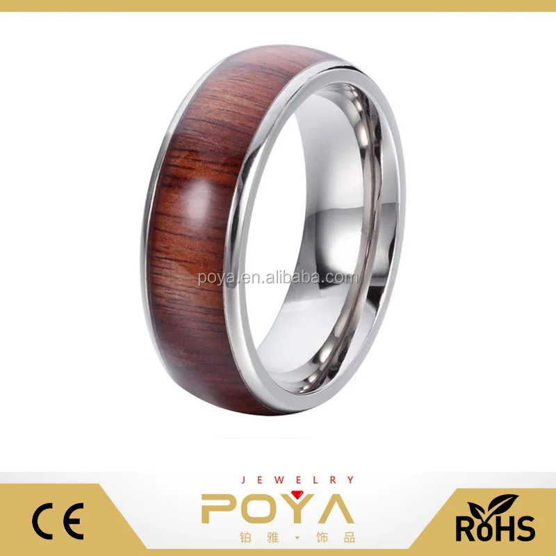 

POYA Jewelry 8mm Tungsten Carbide Ring Beveled Edge Wood Inlay Dome Wedding Band Engagement Ring
