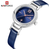 

NAVIFORCE 5007 Women Quartz Watches Fashion Casual Ladies Leather Calendar Luxury Crystal Diamond Wristwatch Relogio Feminino