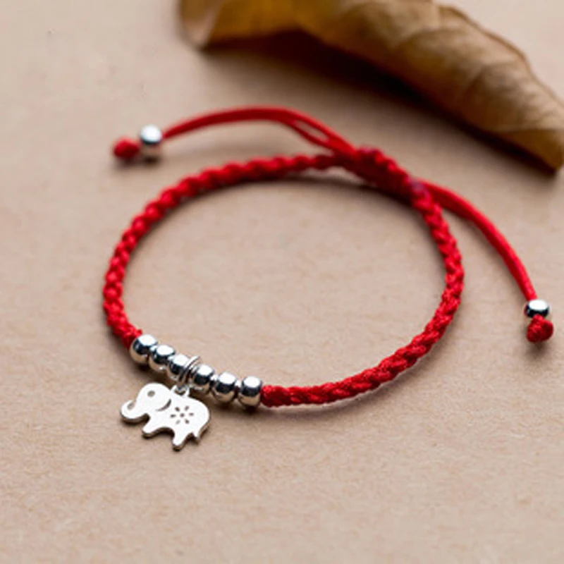 Quality Hand Made Red Rope 925 Sterling Silver Elephant Charm Bracelets For Women Fashion Jewelry