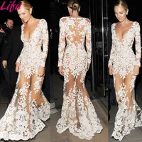 

Lifu 2019 See Through Dress White Lace Elegant Long Evening Dresses Women