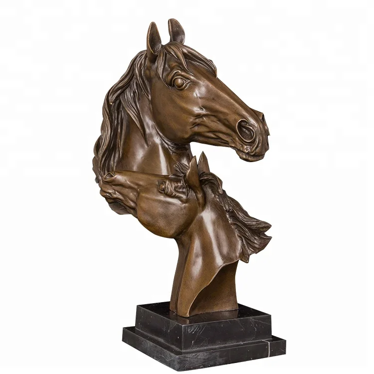 

ArtsHom DW-009 Couple Horse Head Bronze Statue Sculpture Copper Animal Horse Bust Figurine For Home Decoration, Patina