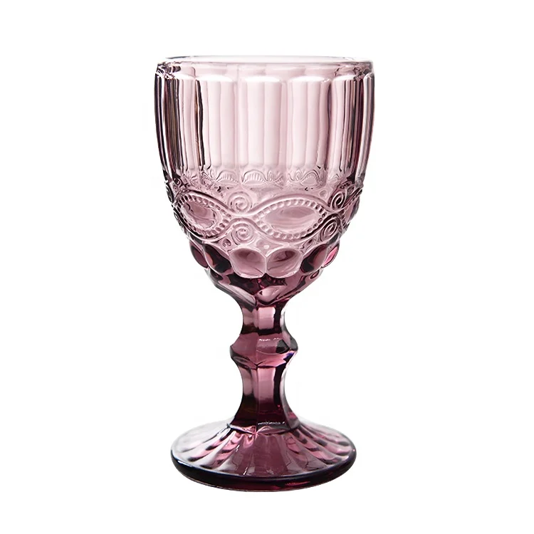 Wholesale Embossed Vintage colored goblet wine glass