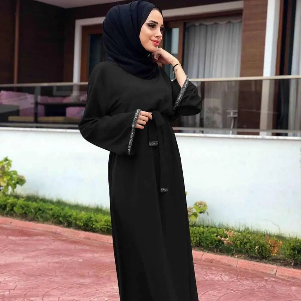 

2019 Solid color abaya long dress for muslim women islamic clothing, Red /black