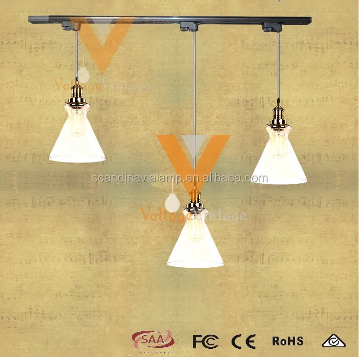 Modern hanging lighting Track light glass pendant lamp LED Brushed Copper Pendant Light w/Clear Glass Shade