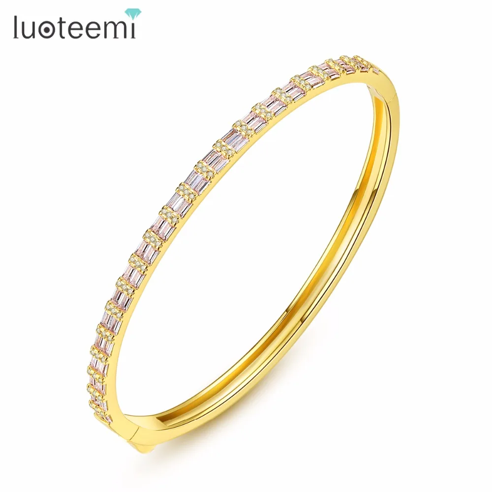 

LUOTEEMI Modern Design Thin Bangles&Bracelets Mounting Mirco-Squared Zircon Clear Crystal For Women Wedding Party Gift, N/a