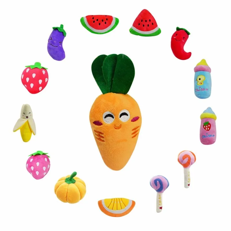 2019 New Pet Chew Squeaker Squeaky Plush Sound Fruits Vegetables Feeding Dog Toys Suitable For Pet Bite Play
