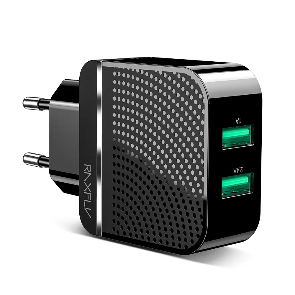 

Free Shipping RAXFLY Dual Usb Ports EU Plug Travel Wall Charger Adapter For Samsung For iPhone