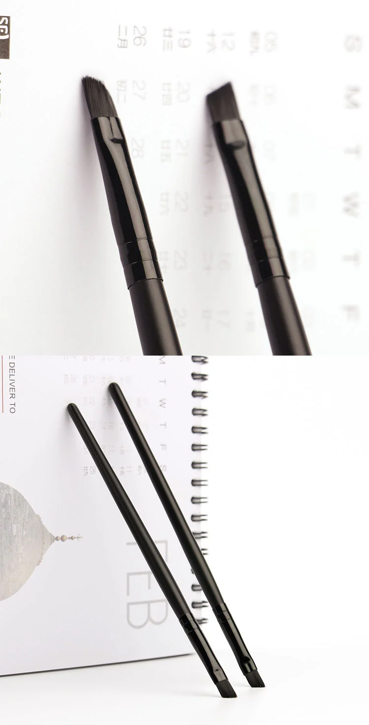 Black Profession Custom Logo Nylon Hair Wood Handle Eyebrow Angled Brush