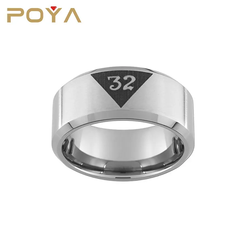 

POYA Jewelry 10mm Tungsten Carbide Freemason Mason 32nd Degree Masonic Rings