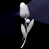 Exquisite White Gold Plated Tulip Brooch Women White Pearl Crystal Rose Flower Tulip Bridal Rhinestone Brooch