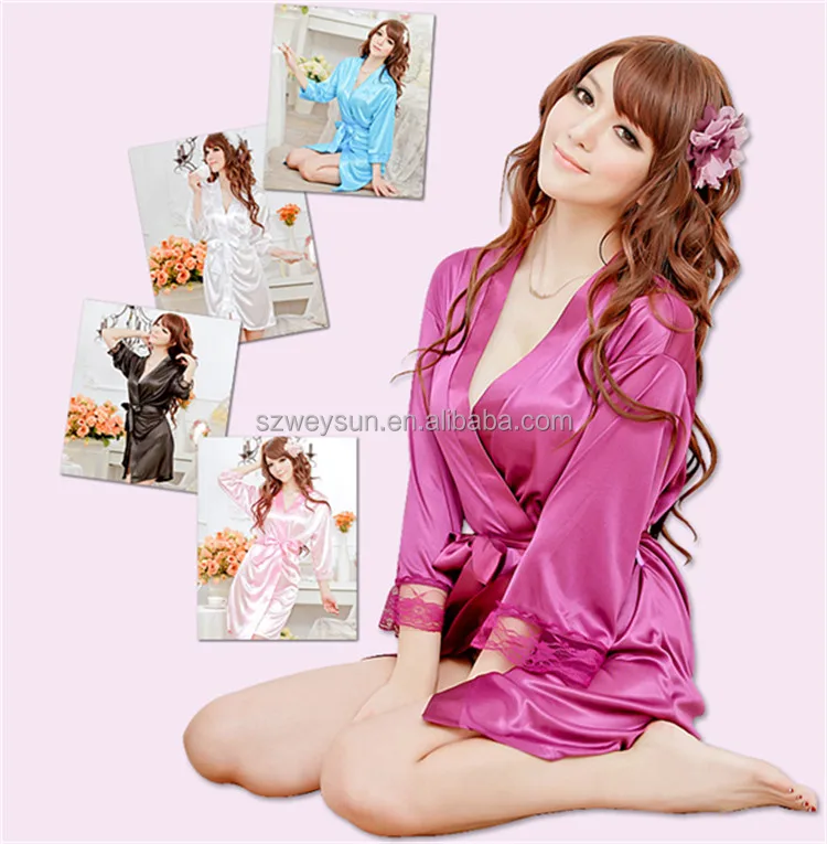 

Summer Spring Women Sexy Bathrobe Lingerie Sleepwear Nightgown Bath Robes, Blue;purple;black;white;pink;skin color;mei red