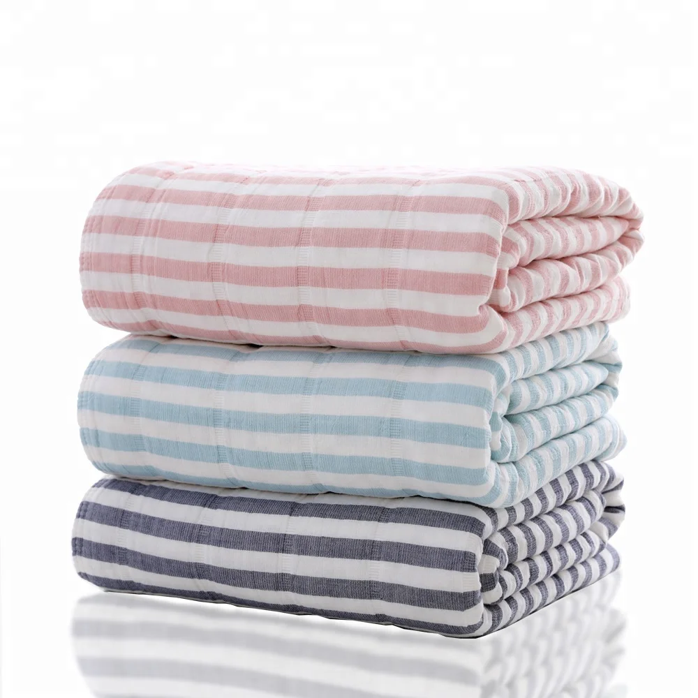 

Discount 100% cotton pink super soft plaid stripe blanket, Pink;blue;other color as your requirement