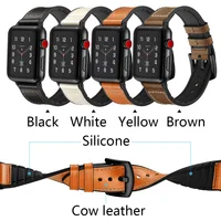 

for apple watch band 38mm 42mm Genuine Leather and silicone strap for iwatch series5 series4 series3/2/1