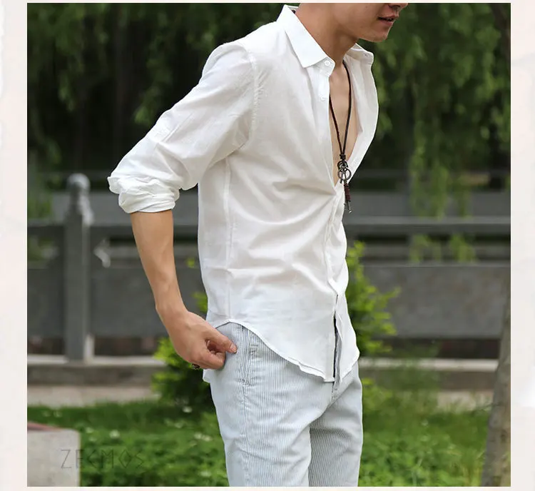 Zecmos Cotton Linen Shirts Man Summer White Shirt Social Gentleman ...