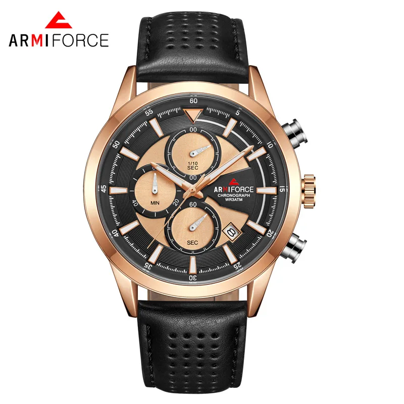 

AF8008 Trendy Quartz Chronograph Unique Design Vogue Men With Calendar Waterproof ARMIFORCE Hand Watch, Multicolor