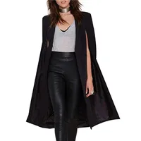 

Women Elegant Suit Blazer Hot Selling Contrast Binding Open Front Cape Long Sleeve Blazer Longline Plain Outer Y10543