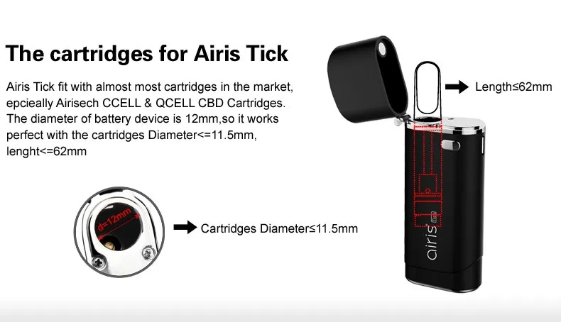 Ebay Best Selling Manual Cbd Vape Battery 650mah Airis Tick Zipper