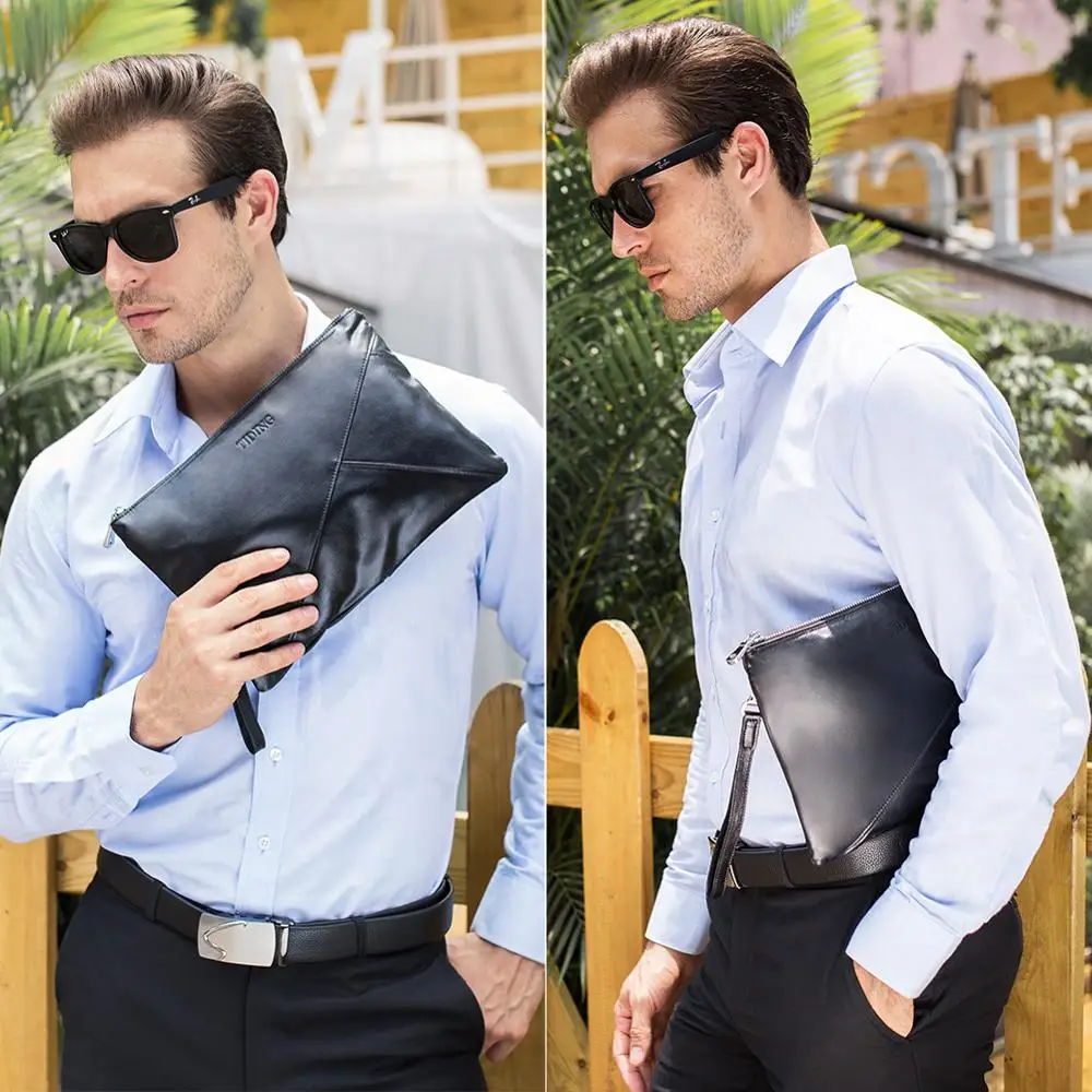 Genuine Leather Black Clutch Wrist Bag Man Purse Bag Real Leather