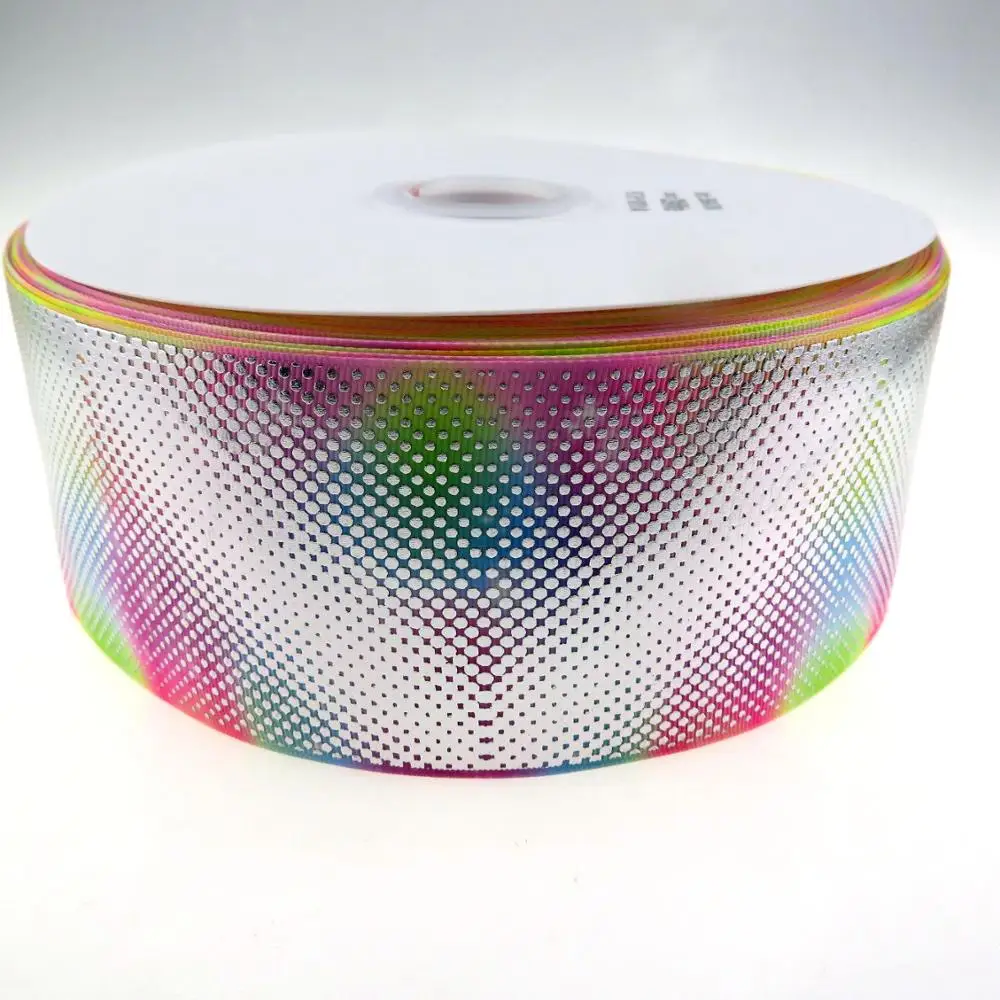 

3 inch  custom foil with rainbow thermal transfer printing grosgrain ribbon