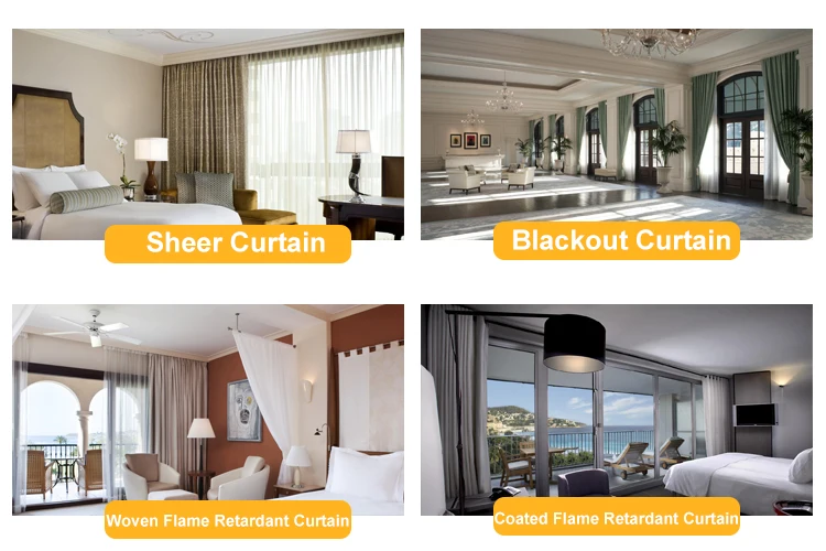 RTS 100% polyester custom made plain flame retardant linen cotton blackout curtain drapes for hotel room