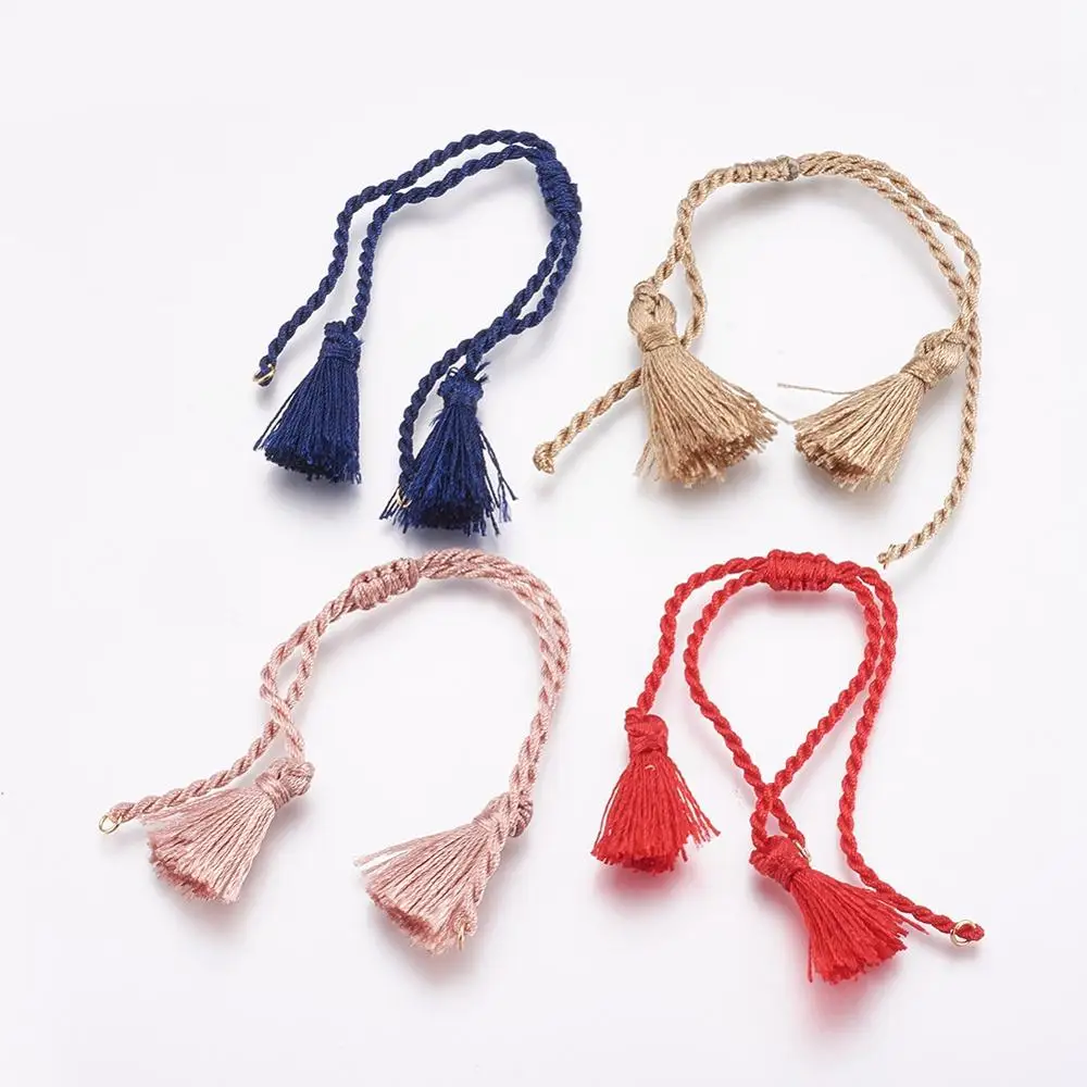 

PandaHall Twisted Polyester Cord Tassel Brass Bracelets Making, Mixed color