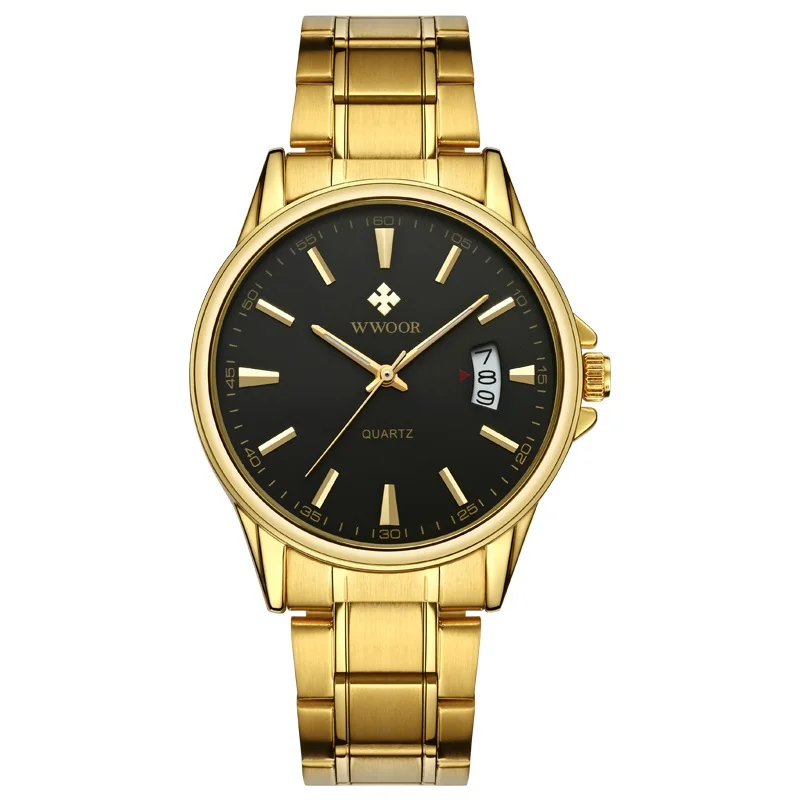 

WWOOR thin stylish cheap wrist watches men fashion quartz waterproof gold dress man watch gold black 8833, 3 colors optional