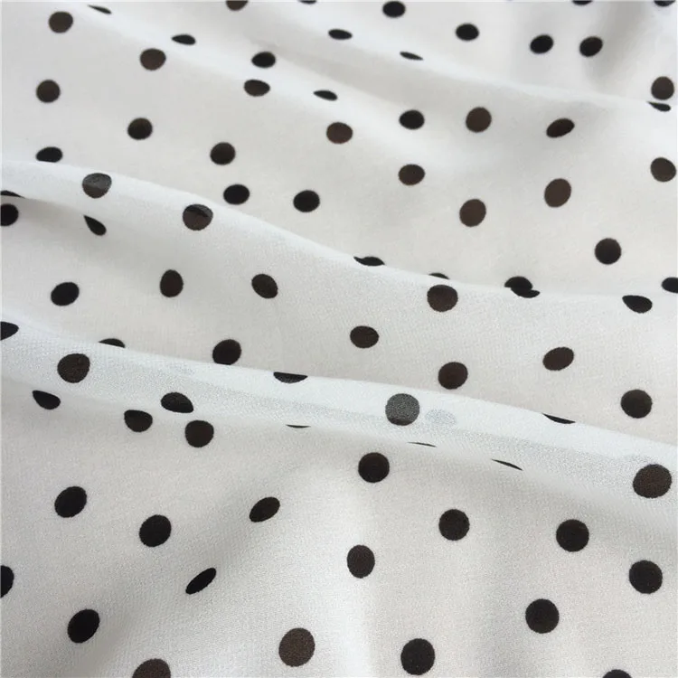 White And Black Woven Textured Polyester Chiffon Fabric Polka Dot - Buy ...