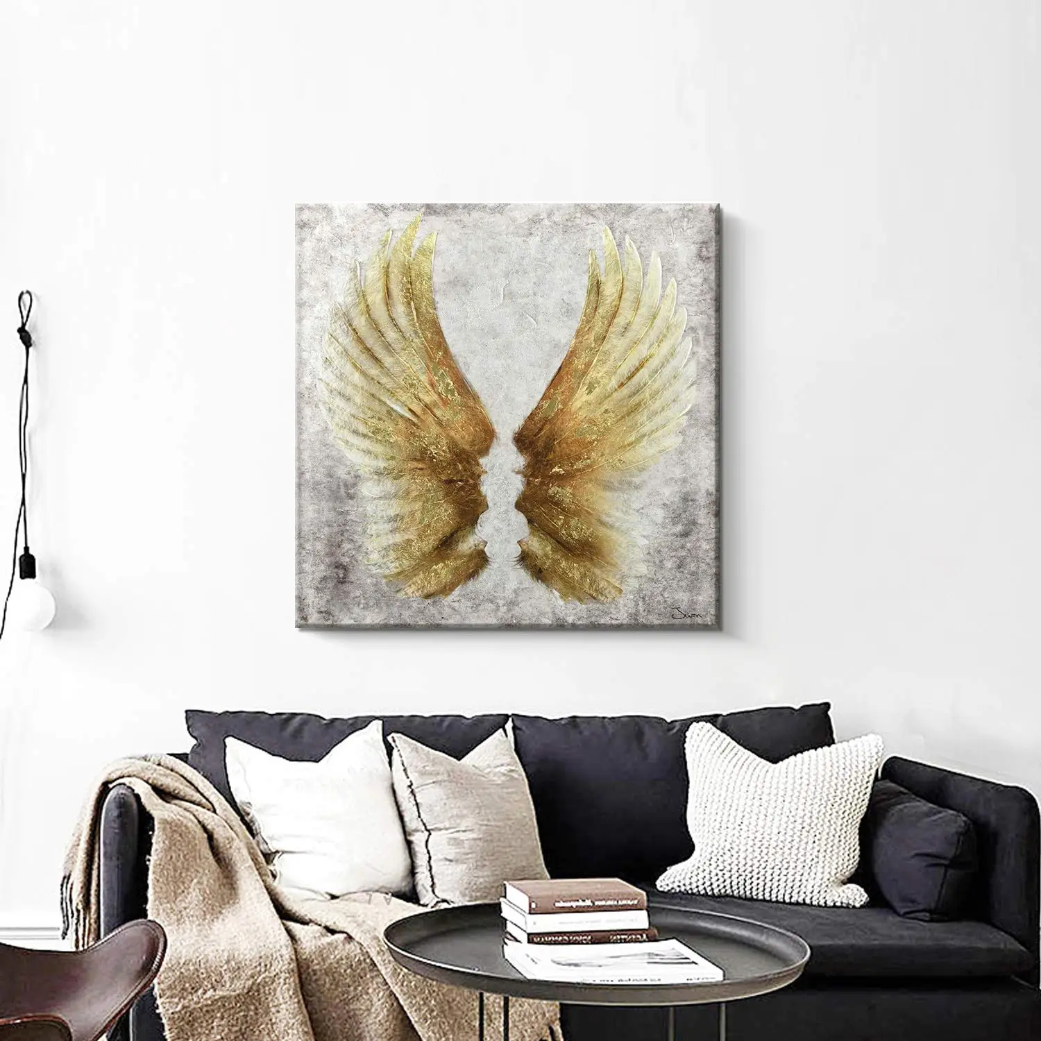 Original Wall Art Famous Angels Painting Gold Foil Angel Wing Hand