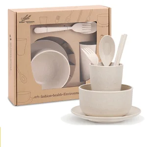 Image of Eco friendly biodegradable wheat straw products wheat straw dinnerware set customized gift