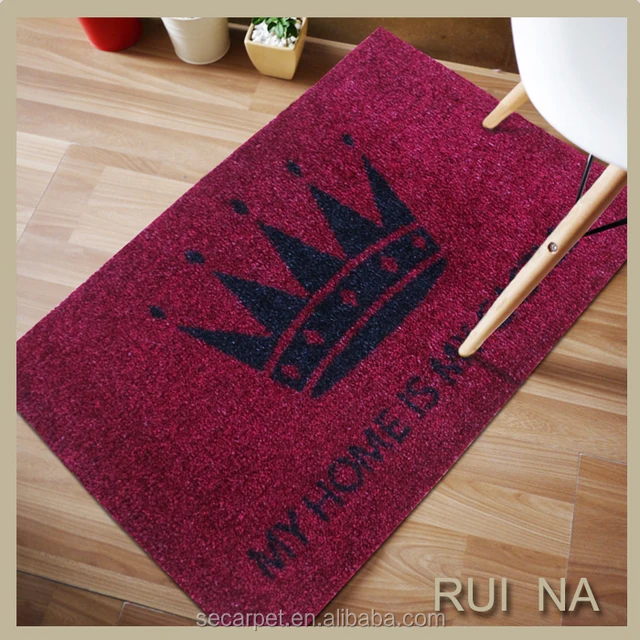 printed popular red color crown pattern door mat carpet rug logo