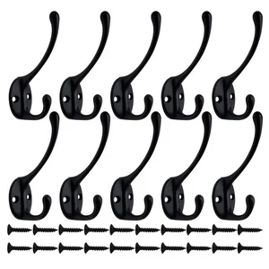 Image of 10 Packed Black Bronze color Heavy Duty Dual Coat and Hat Hook decorative hanging hooks double hook