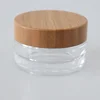 Factory wholesale bamboo cap and clear acrylic cream jar 15g 30g 50g luxury transparent plastic jars containers
