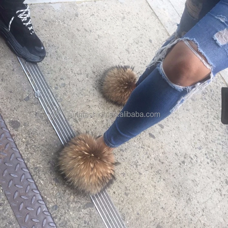 natural raccoon fur slides