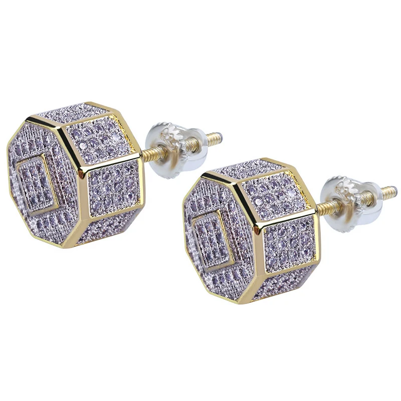 

Blues RTS hip hop Hot Sell Punk Zircon Octagon Prong Earrings For Men, Twotone