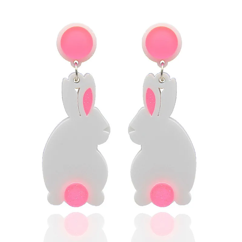 

Fashion Girls Jewelry Creative Animal Shape Acetate Drop Earrings Cute White Rabbit Pet Acrylic Pendant Earrings, As picture