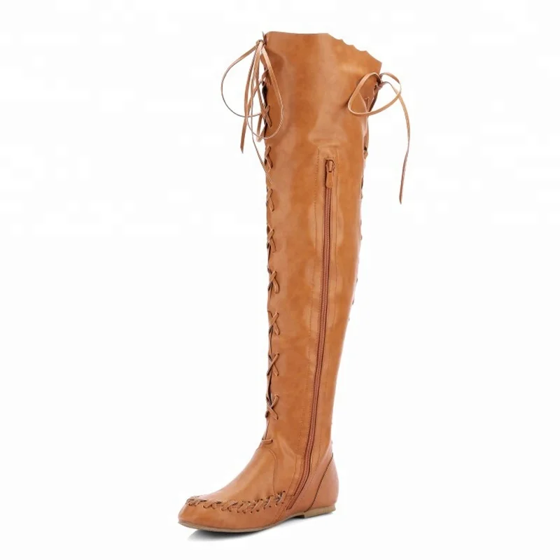 

New Over-the-knee High Boots for Women Zippers Lace Charms Plus Size  Round Toe Long Flat Tassel Boots, Black yellow brown