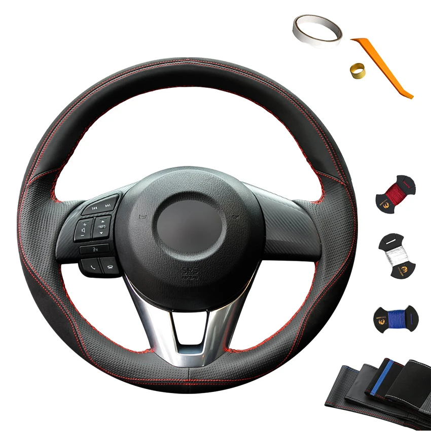 

Accessories Black Suede Leather Steering Wheel Cover for Mazda 2 3 Axela 6 Atenza CX-3 CX3 CX-5 CX5 2013 2014 2015 2016 2017