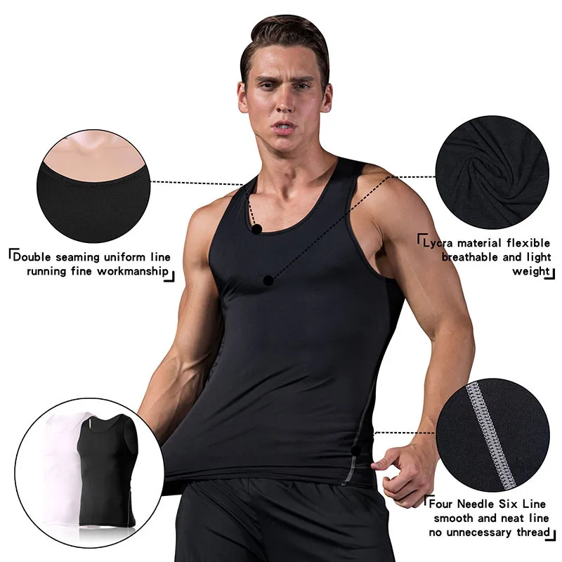 Mens Body Shaper Undergarment Compression Shirt Solid Black Elastic ...