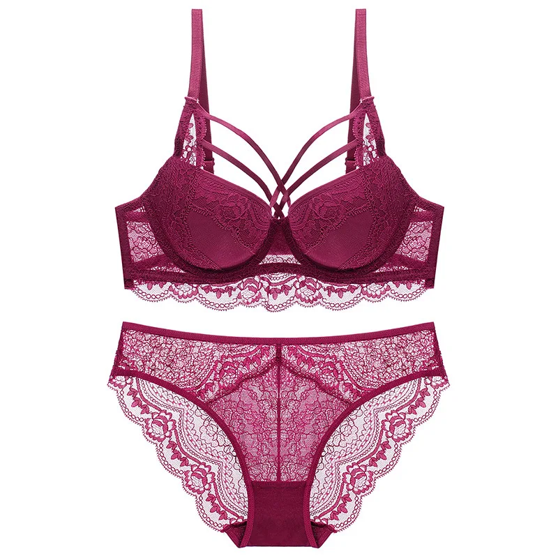 

New bra that pulls up to support a sexy lacy bra bra set for ladies, Purple;black;wine red