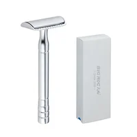 

High Quality 12cm Long handle Chrome Sliver Zinc Alloy Eco Razor With Double Edge Razor Blades