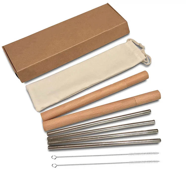 

Custom Reusable Metal Drinking Straws Stainless Steel Straw Set with Handcrafted Wooden Cases, Silver