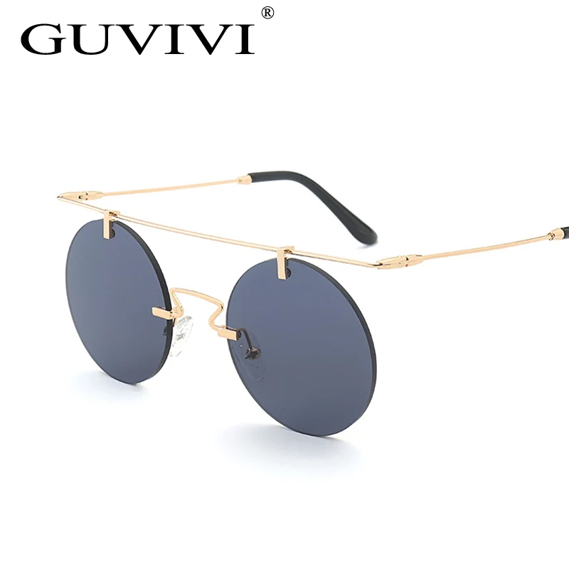 

GUVIVI CE&FDA Round sunglasses women High quality hop sun glasses Rimless Steampunk Fashion sunglasses women, Pink;rose gold;red;blue;green