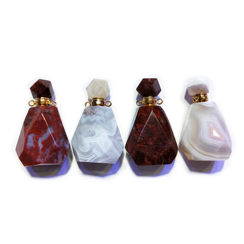 

Agate Bottle Hand carved car Perfume bottle Antique Gemstone gold plated lace agate for necklace Eastern Chinese design, Multi