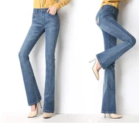 

In - Stock wholesale 2019 New desgin embroider 100%cotton large size boot cut for women jeans