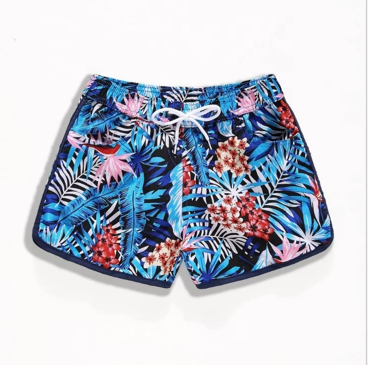 

Quality Low MOQ Wholesale Women Beachwear Fashion Printed Beach Shorts Quick Dry Couples Swim Trunks, Print