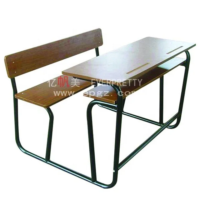 School Furniture Type Metal Frame Double Student Desk With Chair