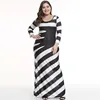 2019 Newest stylish fashion plus size 4xl 5xl 3xl zebra stripe print long sleeves belted casual beach maxi dress