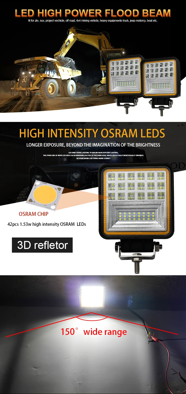 Amber Angel Eyes 60w 7D Reflector Square 36 Volt Safety Warning Work Led Forklift Light